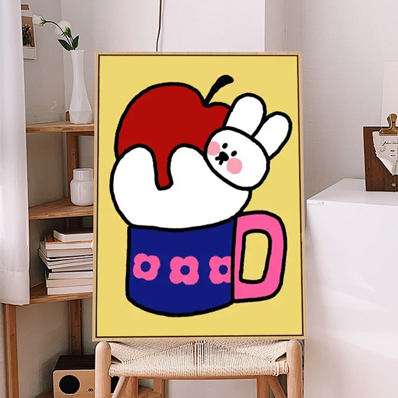 数字油画可爱卡通丙烯画治愈动物系房间玄关卧室适合大白墙装饰画图片