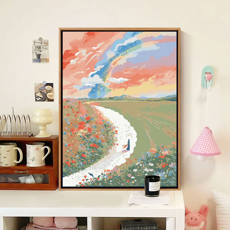 花野逐光diy数字油画新中式手工涂色丙烯水彩画客厅玄关装饰画图片