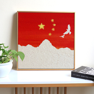 国庆十月一日肌理画石英砂数字油画diy手绘丙烯油彩画手工装饰画|