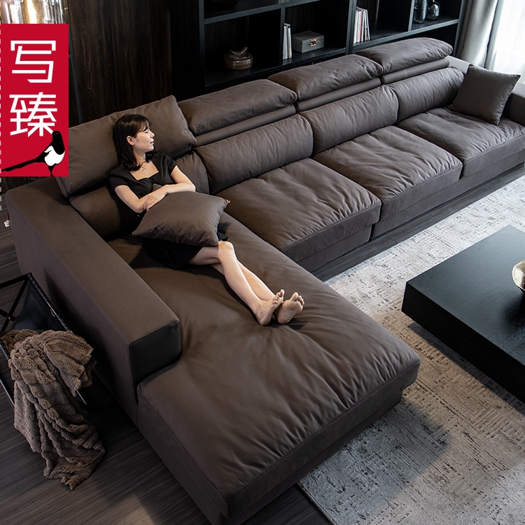 写臻羽绒沙发带调节头枕意式轻奢