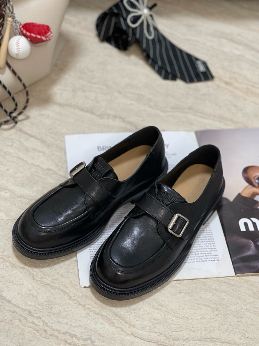 Modern Star胎牛皮手工乐福鞋女皮带扣一脚蹬懒人鞋英伦小皮鞋软