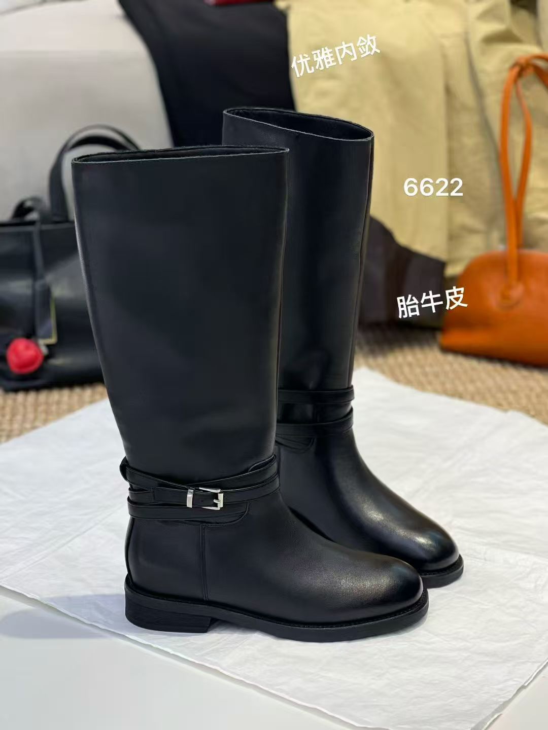 魔都世家～胎牛皮骑士靴女2025新款百搭时髦不过膝长筒靴高筒单靴