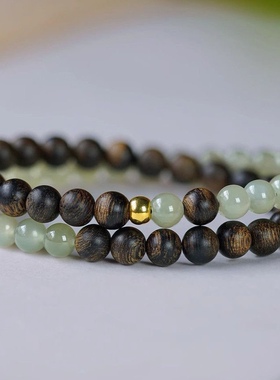 文莱沉香新疆晴水和田玉双圈手串 礼物手链夏季显白文艺复古手串