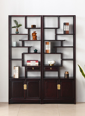赞比亚血檀博古架新中式多宝阁全实木置物架客厅非洲小叶紫檀隔断