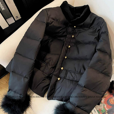 小香风丝绒领显瘦短款小棉服外套