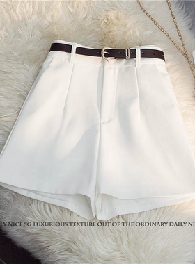 2025夏季新款纯色简约气质显瘦阔腿裤休闲百搭西装裤女短裤配腰带