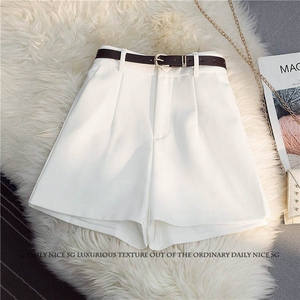 2025夏季新款纯色简约气质显瘦阔腿裤休闲百搭西装裤女短裤配腰带