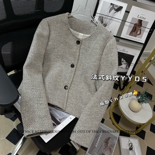 2025秋季新款洋气法式小香风斜纹单排扣长袖短款显瘦小外套女外搭