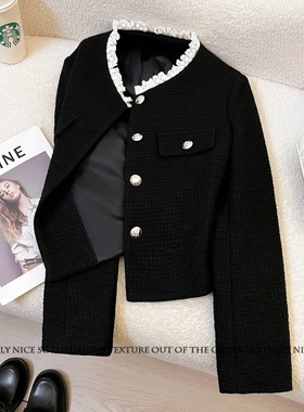 2025新款洋气百搭小香风洛丽塔蕾丝花边长袖短款显瘦小外套女外搭