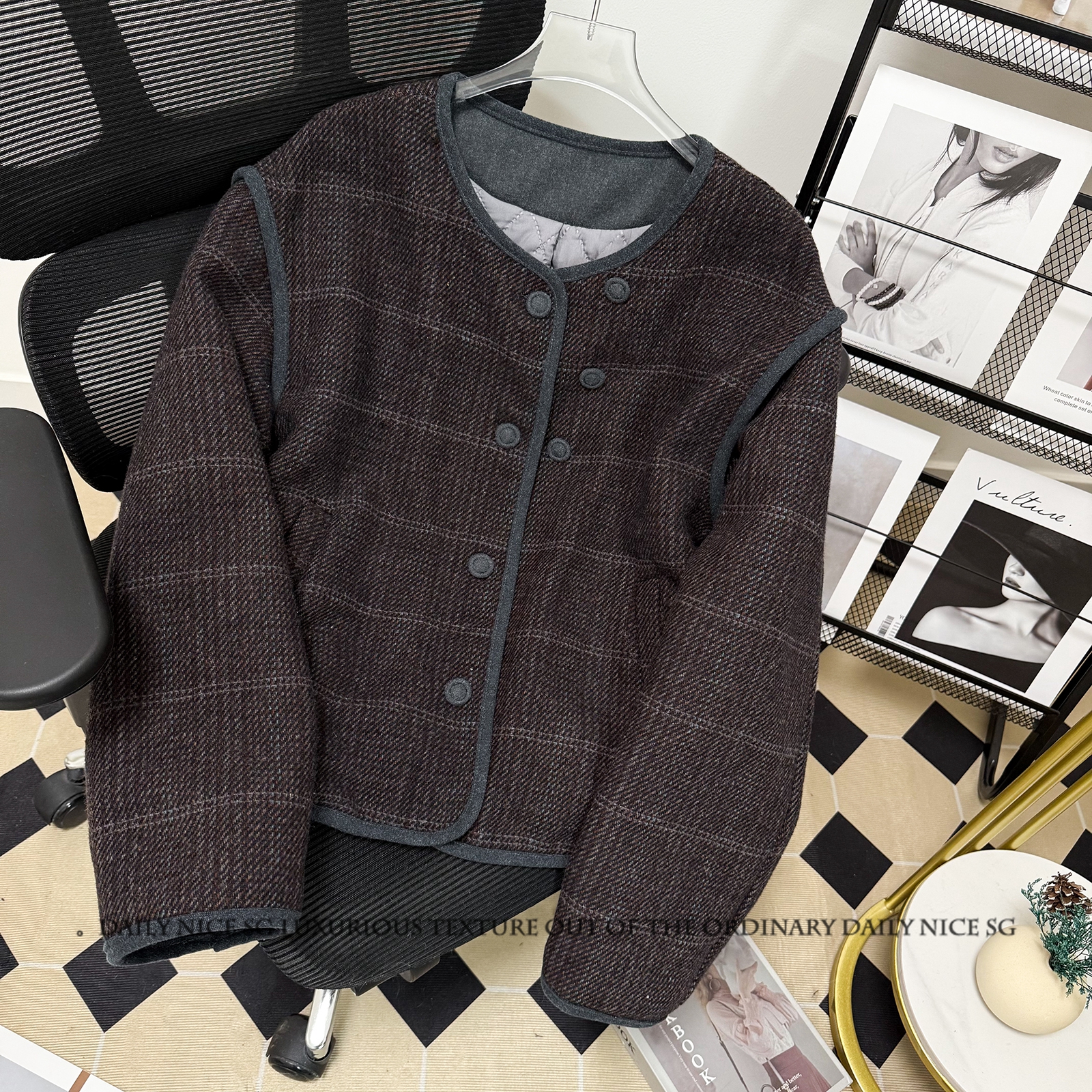 洋气插肩袖落肩夹棉加厚宽松外套