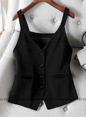 新款洋气百搭气质通勤休闲显瘦吊带式西装马甲背心女短款马夹坎肩