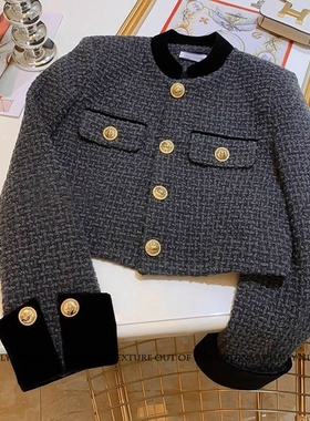 2025秋季新款法式小香风设计感名媛气质丝绒拼接短款显瘦小外套女