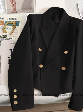 新款休闲百搭小香风气质双排扣长袖显瘦短款小西装外套女西服外搭