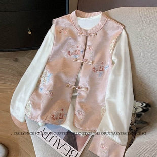 马甲两件套装 衬衫 女显瘦小马夹 气质中国风盘扣刺绣新中式 2025新款