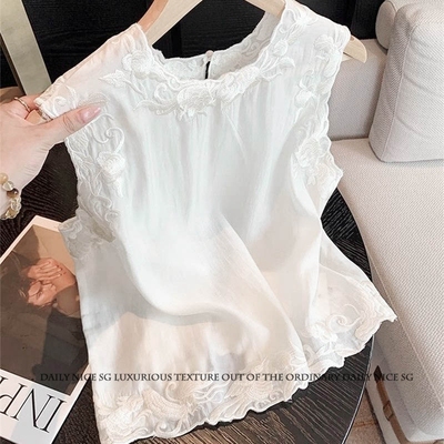 法式宫廷风刺绣花边马甲背心衬衫