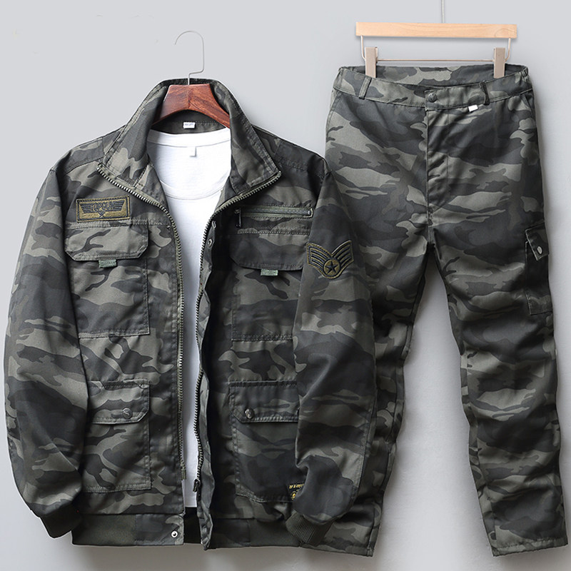 工作服套装男春秋季迷彩服耐磨户外劳保服车间工装薄款休闲外套