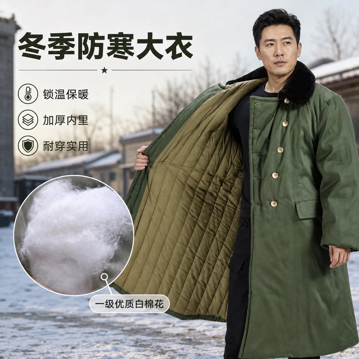 蚕娟标准秋冬防水防风军大衣