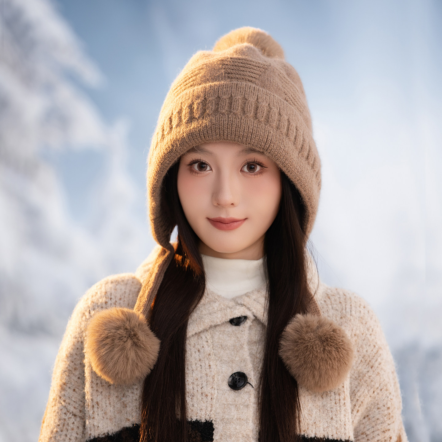 针织保暖帽子女冬季加绒厚护耳包头帽防寒风雷锋帽户外骑行东北J