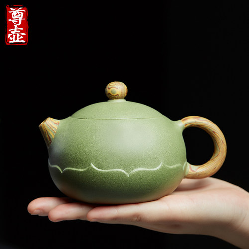 宜兴纯手工豆青砂紫砂壶西施壶