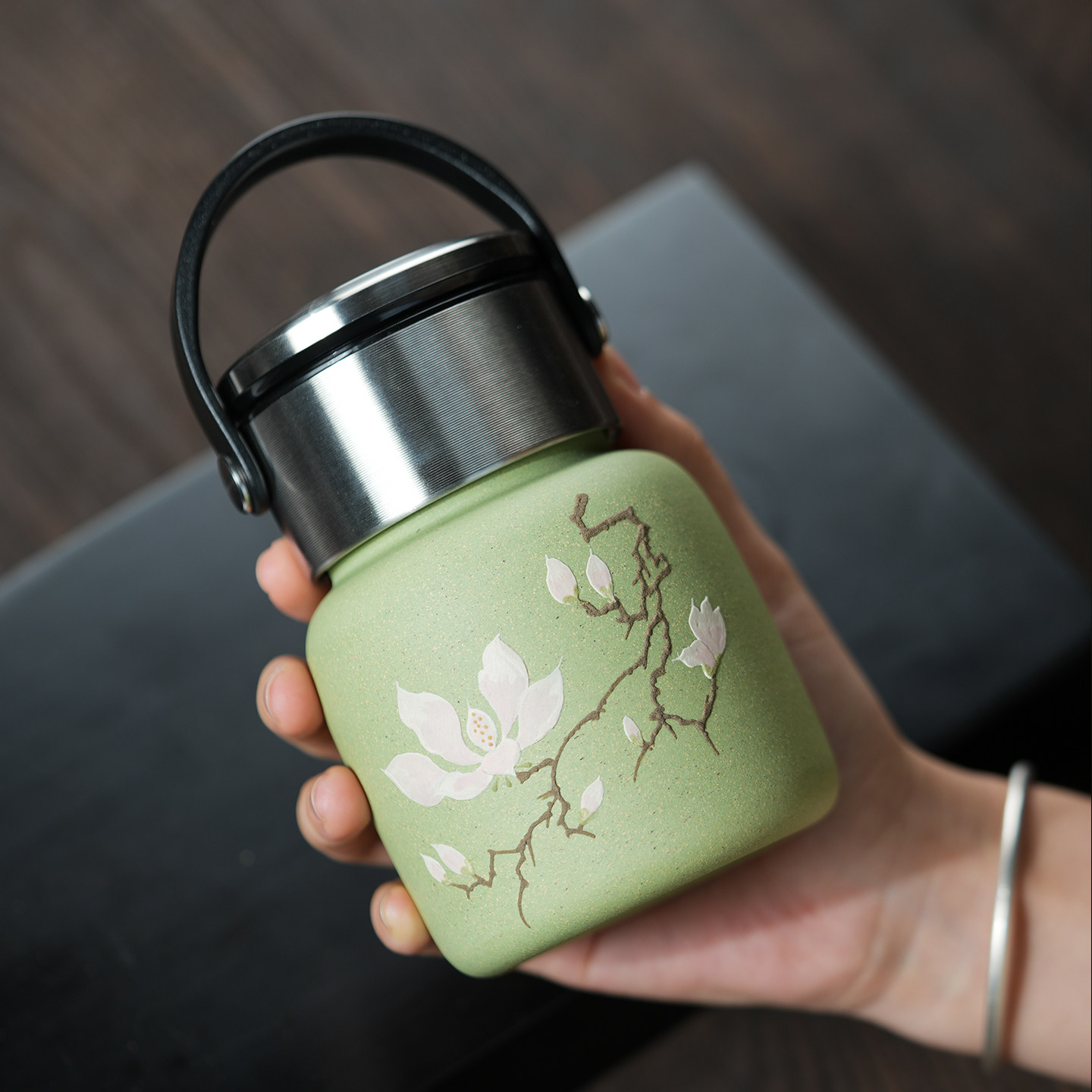 变色紫砂茶杯女士个人专用高颜值茶水分离办公室便携陶瓷喝茶杯子
