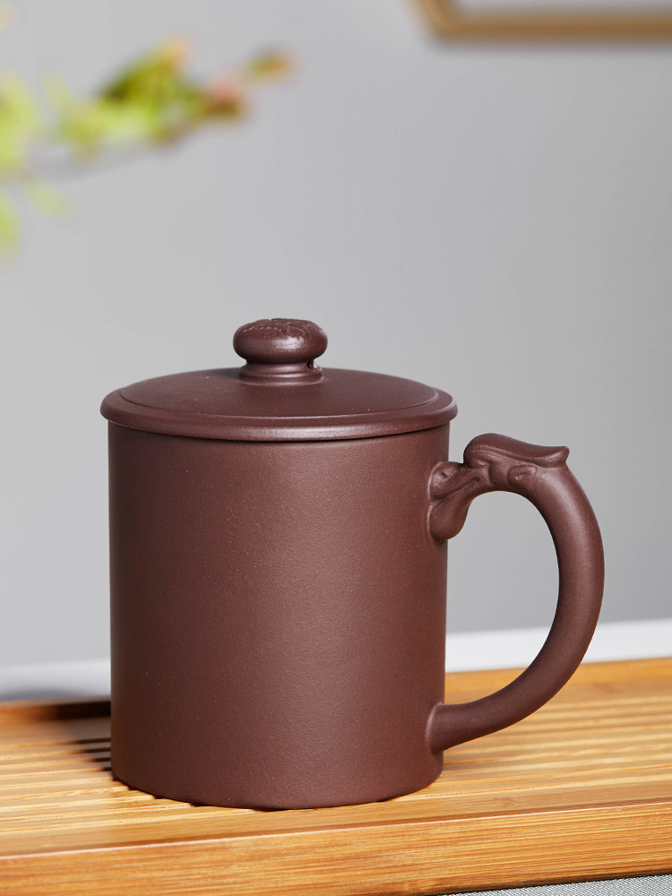 尊壶宜兴紫砂杯原装矿物紫砂茶杯大容量带柄盖杯办公室男士圆柱杯