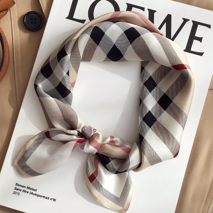 经典格子围巾小领巾真丝桑蚕丝