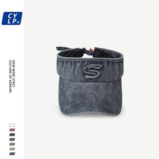 ins日系潮牌字母S空顶帽女时尚复古水洗太阳帽夏韩版情侣遮阳帽男