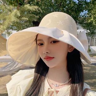 大檐帽子夏天出游挡脸防晒遮阳帽收纳袋后开叉扎低发太阳帽女凉帽