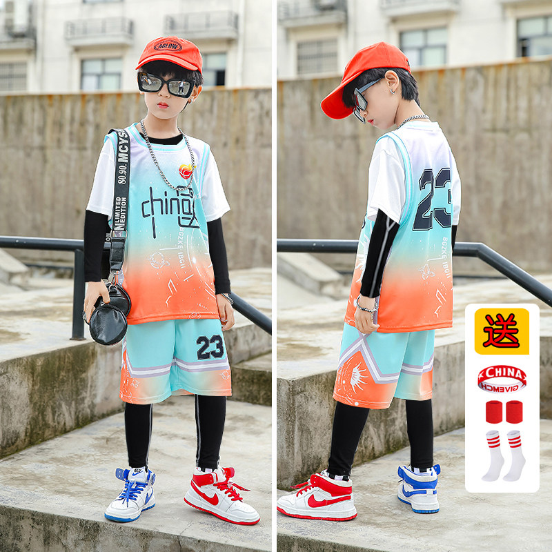 男童假两件篮球服四件套23号球衣