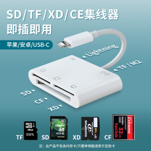 手机SD读卡器iPhone14分享OTG线iPad高速转内存卡相机SD卡TF c多合一适用苹果安卓USB C转接头8 CF转换器Type