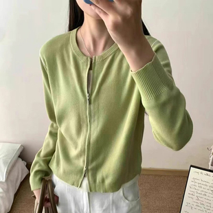 百搭休闲上衣女显瘦 高级感韩版 撞色假两件拉链打底针织衫 早春新款