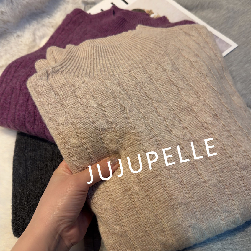 [牦牛绒]一线成衣！纯色麻花八结针织衫打底秋冬百搭女士毛衣套头