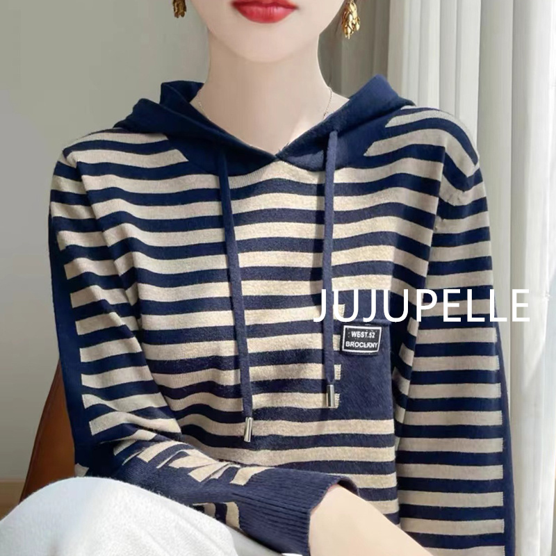 2025秋季新款洋气百搭连帽毛衣外套女宽松显瘦薄款上衣套头打底衫