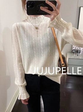 秋款半高领针织打底衫女宽松
