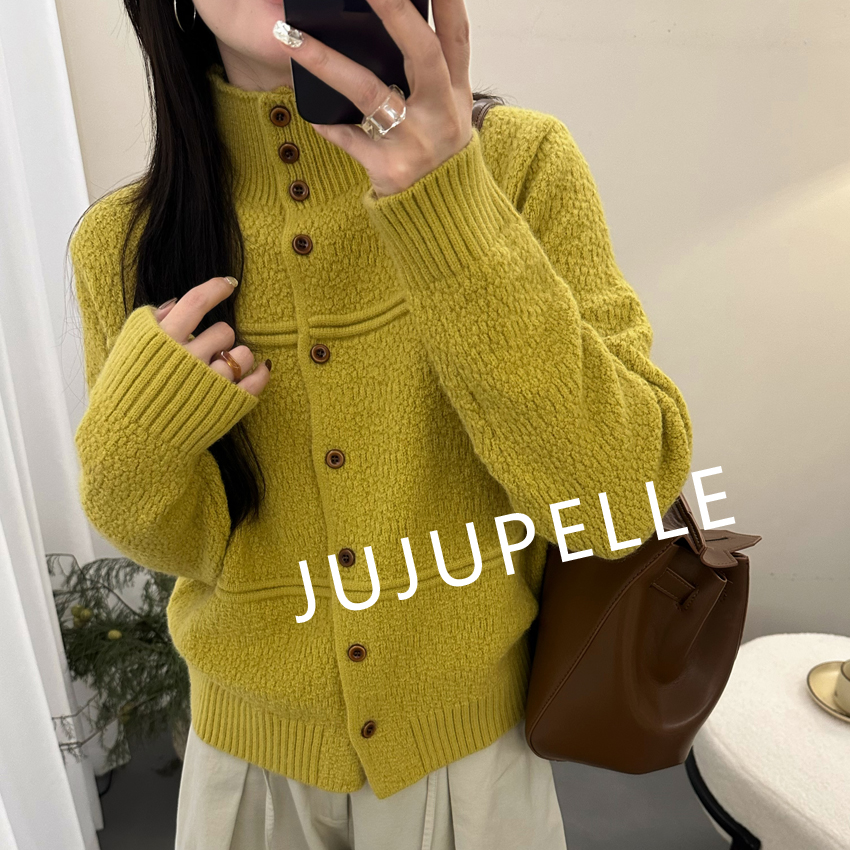 蜜熊绒+绵羊毛~慵懒风木扣肌理纹2025秋冬百搭毛衣针织开衫女上衣