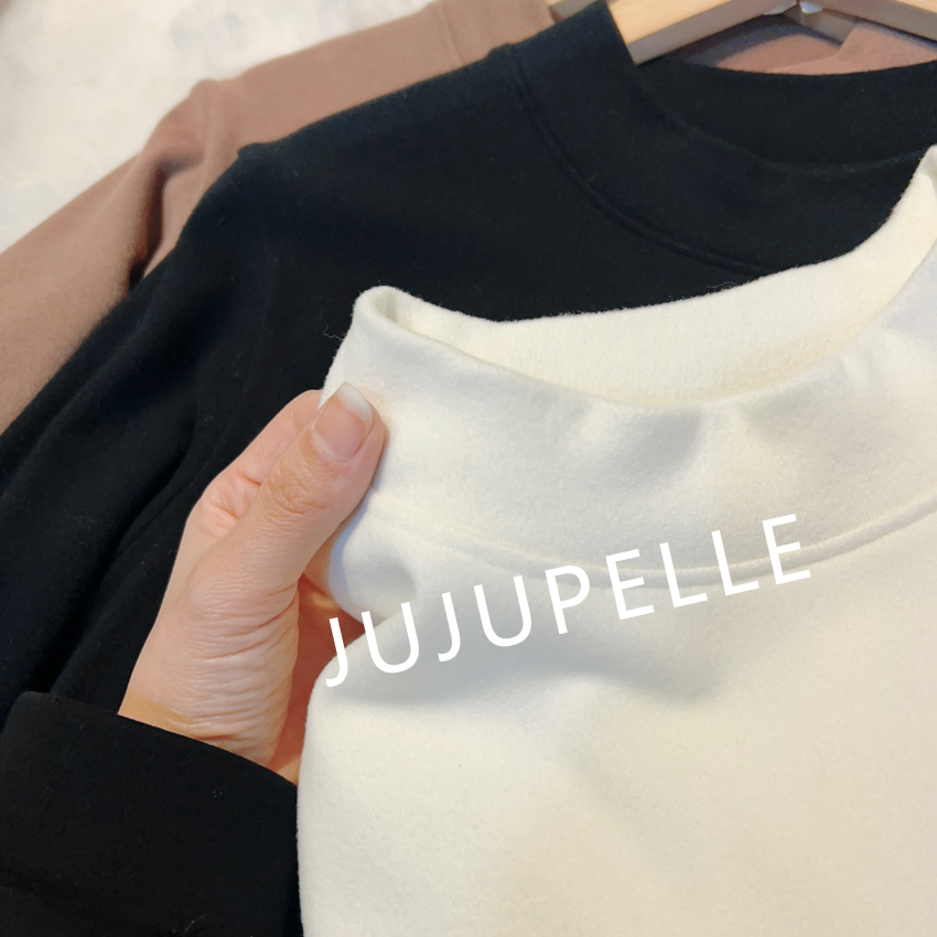 双面澳绒小立领~正肩磨毛保暖打底衫2025秋冬宽松长袖内搭女上衣