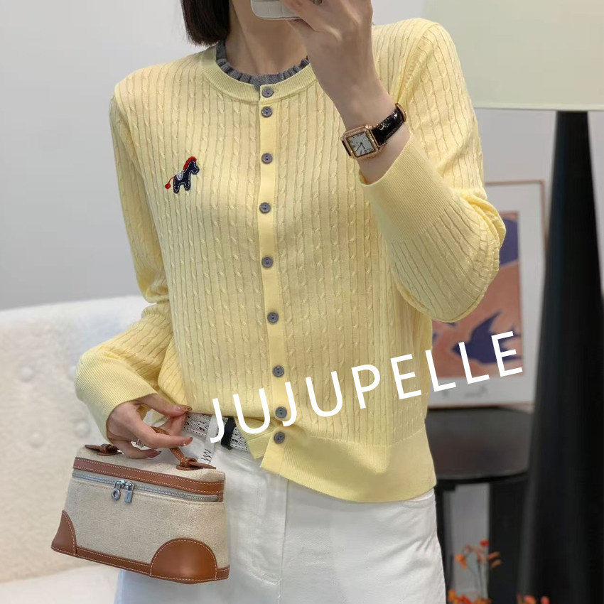 绵羊毛~高货版小马麻花花边领2026早春百搭女款宽松毛衣针织开衫