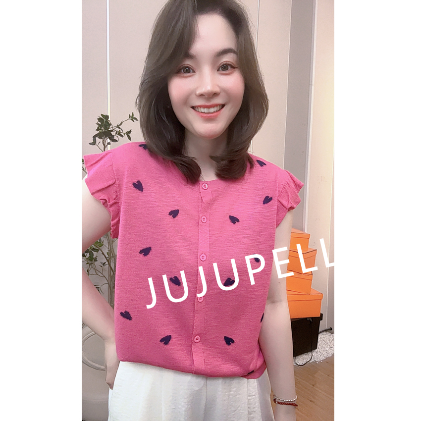 天丝亚麻~爱心提花设计感2025夏季针织开衫短袖女装百搭上衣薄款