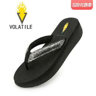 VOLATILE2018夏新品 舒适防滑坡跟松糕厚底沙滩人字拖女凉拖鞋 时尚