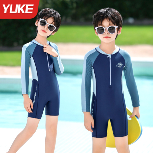 儿童泳衣男童2026新款 中大童连体温泉游泳衣男孩防晒专业训练泳装