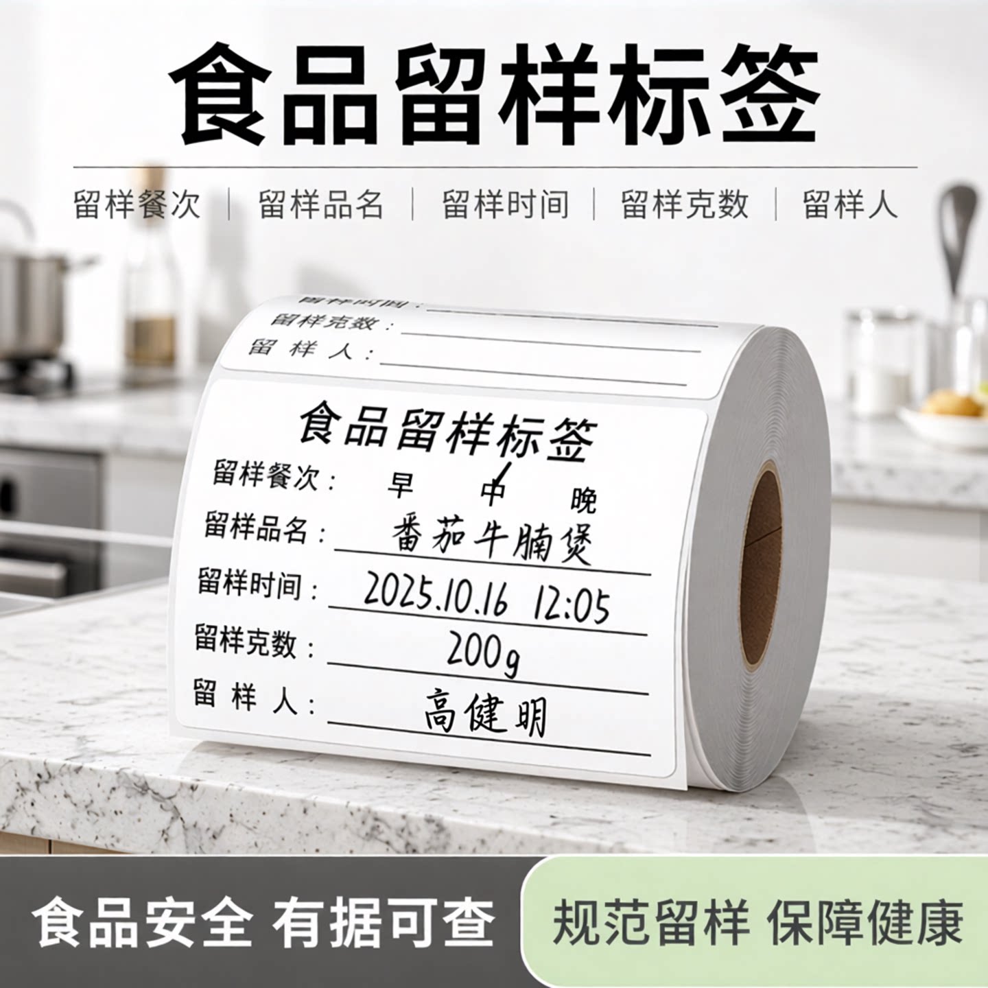 食品留样标签贴纸幼儿园食堂留样盒标签纸厨房酒店学校取样盒分类卡纸食品生产日期铜版不干胶