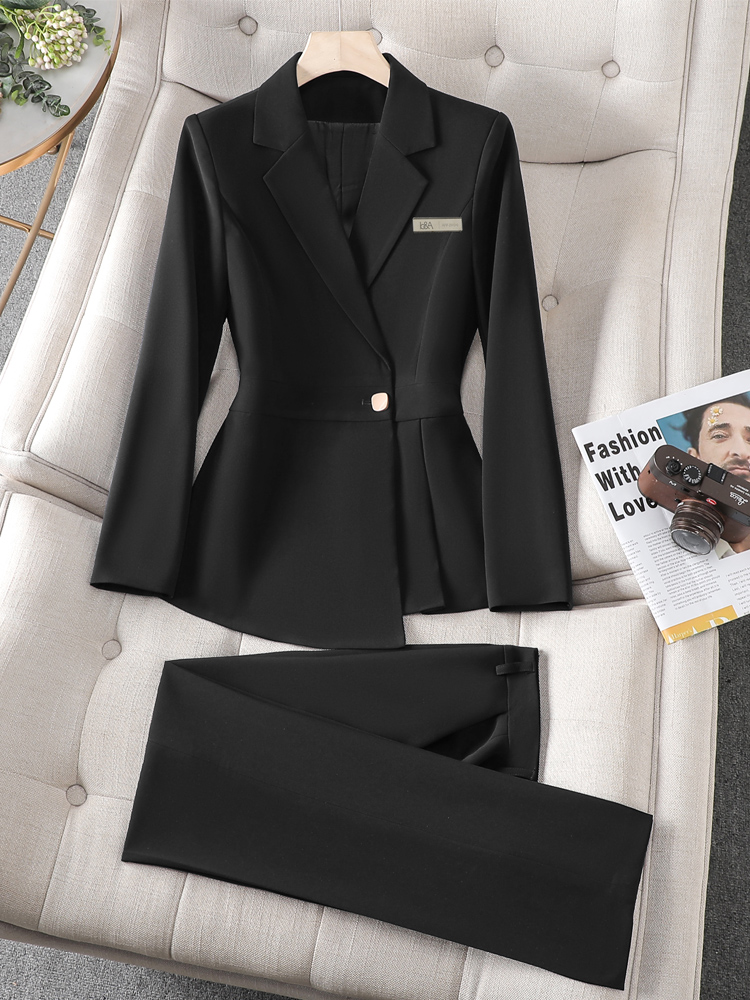 黑色西装套装女2025新款春秋高端美容师珠宝店酒店前台经理工作服