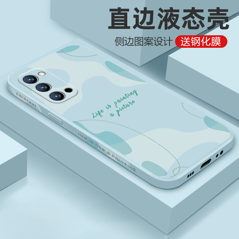 opporeno5手机壳液态硅胶reno5pro潮牌男女款reno5pro+防摔简约创意侧边图案新款reno5K个性网红软壳保护套 3C数码配件 手机保护套/壳 原图主图