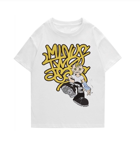 Minustwo cargos潮牌街头嘻哈涂鸦印花T恤男女圆领宽松短袖上衣