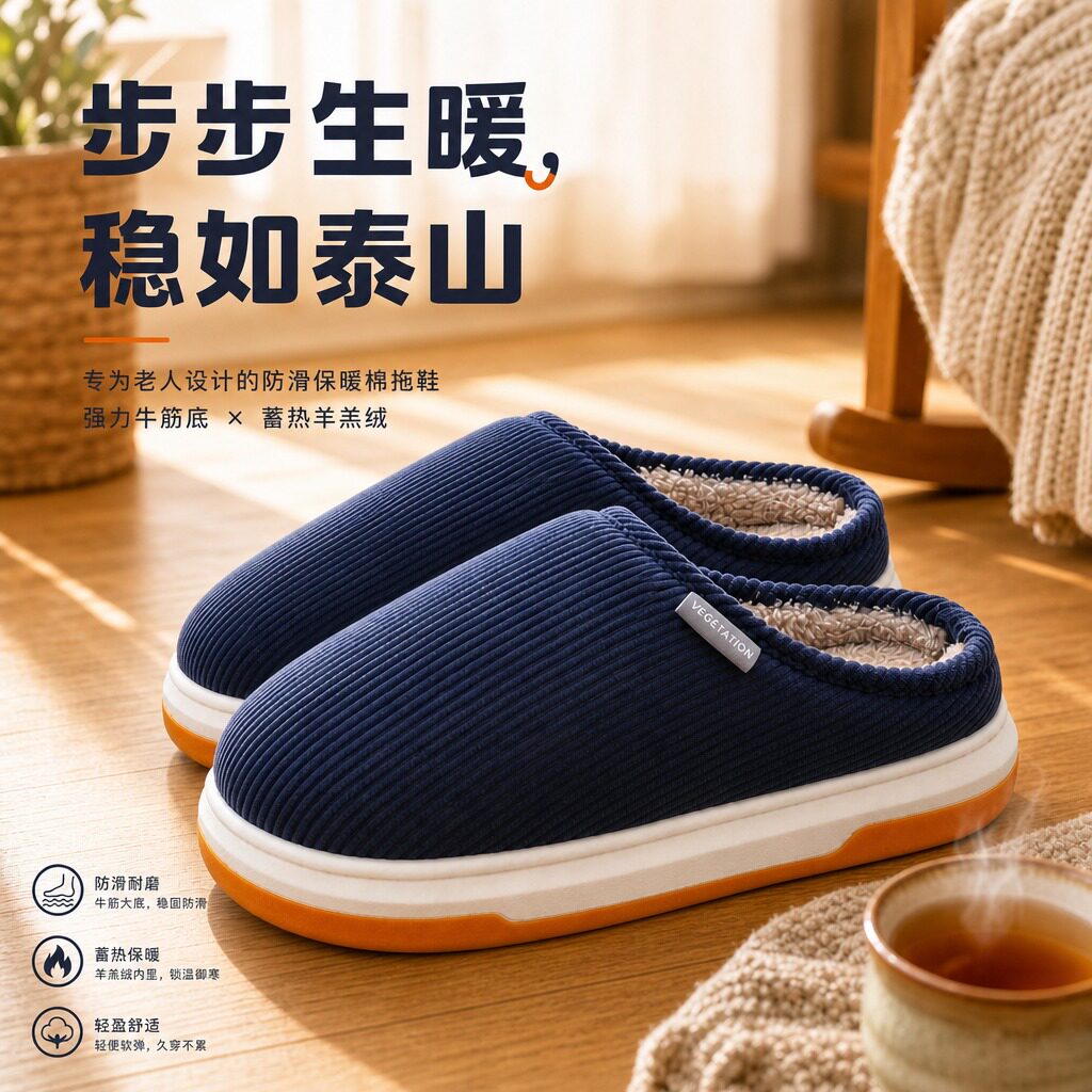 老年人棉拖鞋男士防滑加绒室内图片