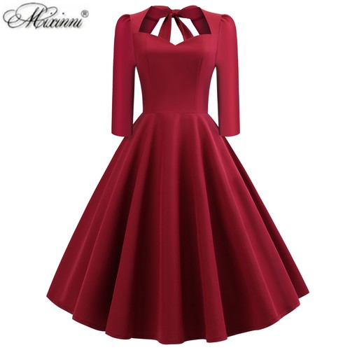 赫本气质优雅秋季港风复古七分袖大码女装收腰显瘦大摆法式连衣裙