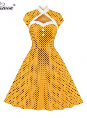 梦露性感怀旧港风复古年代感短袖波点显瘦女装派对表演大摆连衣裙