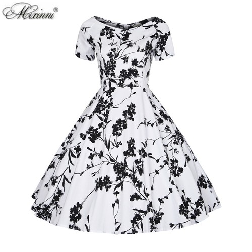 欧美夏季时尚短袖大码胖妹妹女装印花裙复古显瘦纯棉赫本风连衣裙