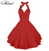 赫本小众复古港风女神年代感红波点甜美挂脖露背收腰大摆连衣裙夏