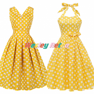 法式小众复古少女黄色波点连衣裙